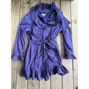 Vintage Y2K Joseph Ribkoff Purple Iridescent Trench Coat Jacket Belted Ruffle 16
